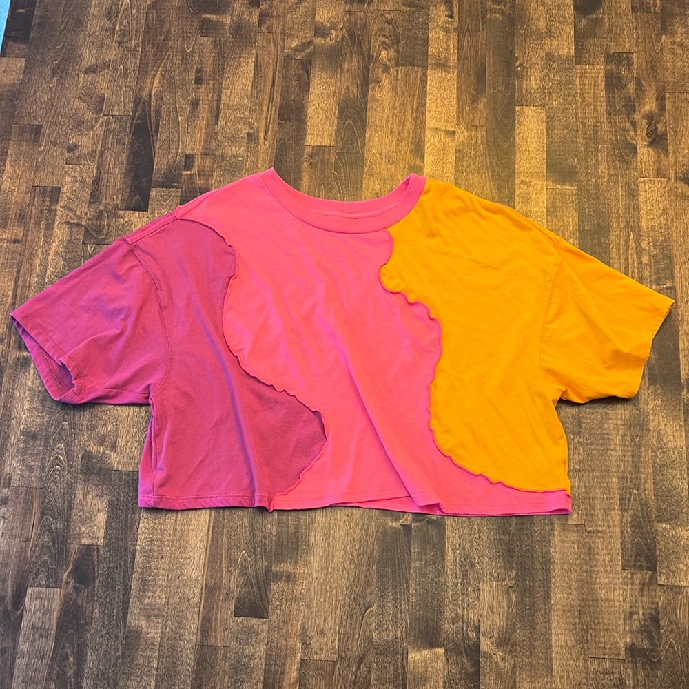 Target’s Wild Fable Purple Fuchsia Orange Short Sleeve Crop Boxy Top Size L
